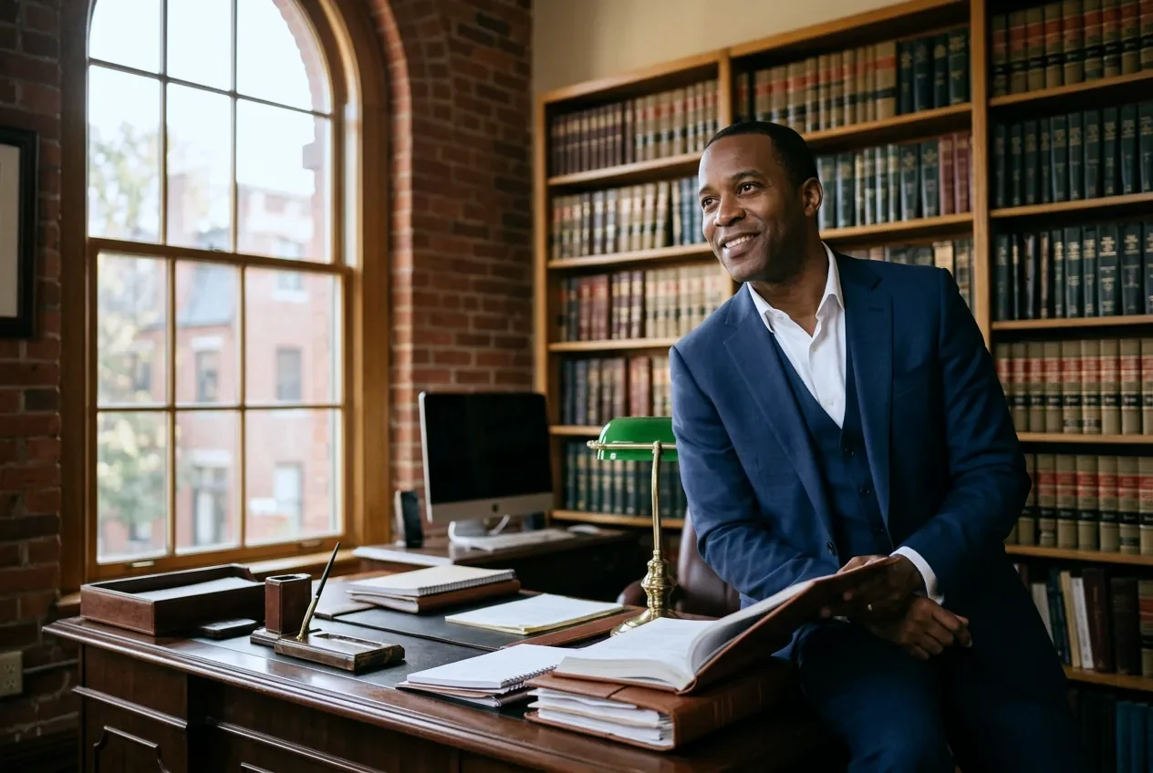 A lawyer standing in his office