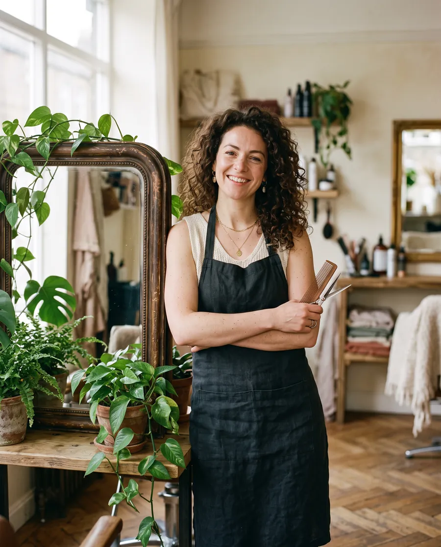 Une coiffeuse dans son salon indépendant