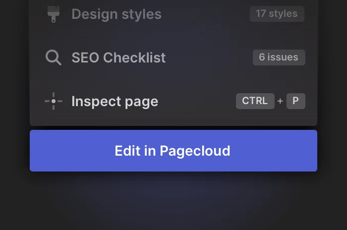 The extension menu with an Edit in Pagecloud button