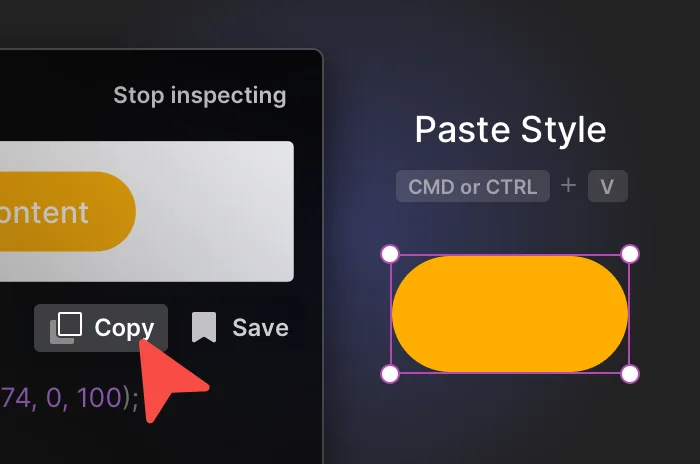 A pill shape selected on the canvas with a Paste Style prompt