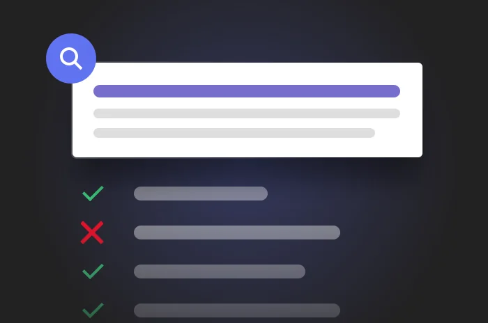 An SEO checklist with passing and failing items
