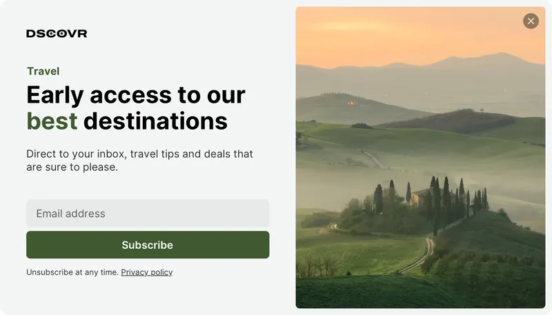 Dscovr - modal subscribe image right olive template preview