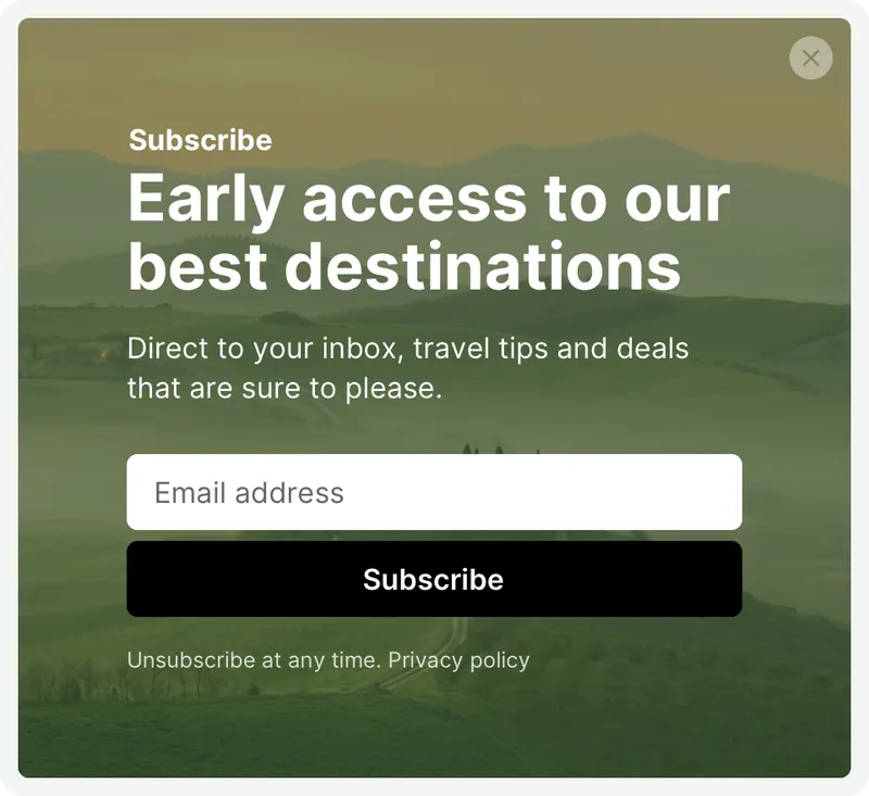 Dscovr - modal subscribe small background image template preview