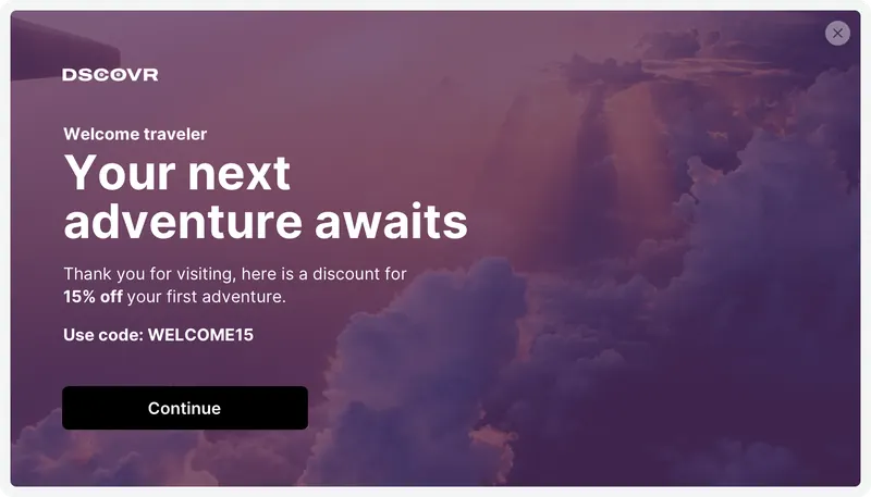 Dscovr - modal welcome 1col background image violet template preview
