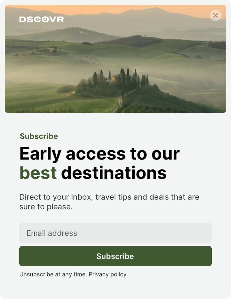 Dscovr - modal subscribe vertical image top template preview