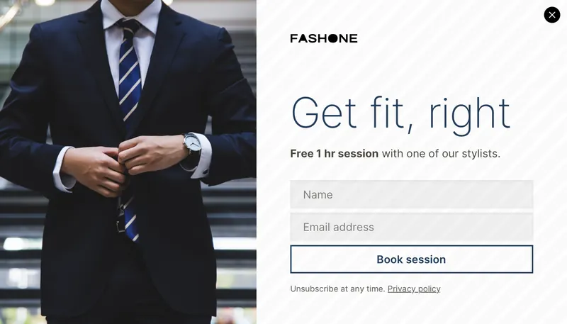 Fashone - modal appointment image left blue template preview