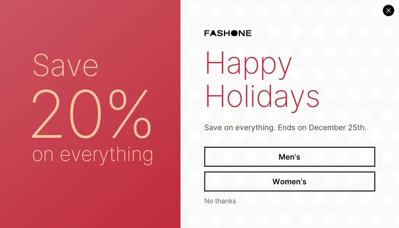 Fashone - modal offer Christmas red template preview