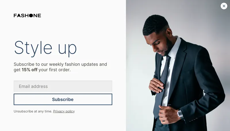 Fashone - modal subscribe horizontal blue template preview