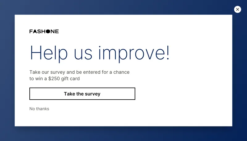 Fashone - modal survey inset card blue template preview