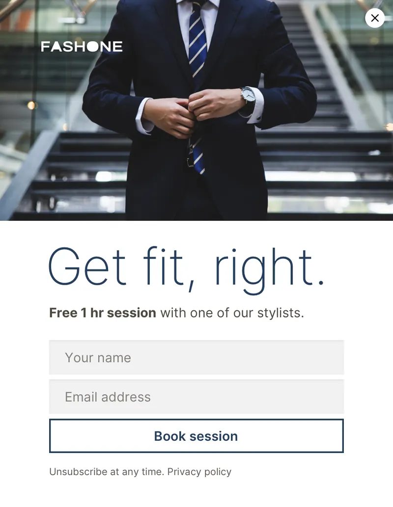 Fashone - modal vertical appointment image top blue template preview