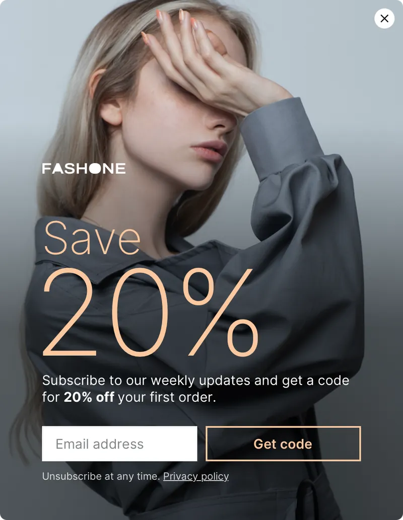 Fashone - modal vertical subscribe background image template preview