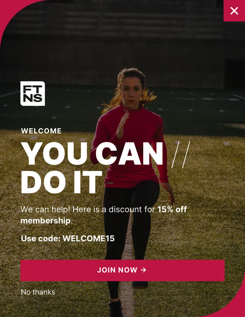 Ftns - modal vertical welcome offer background image red runner template preview