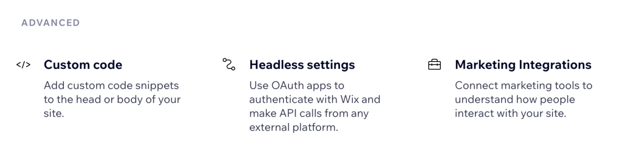 The Custom Code tab in Wix settings, with the Add Custom Code button.