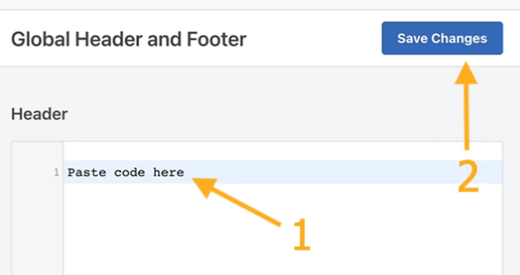 The Header and Footer settings in WordPress with the Header box.