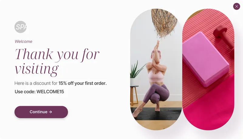 Spa - modal welcome offer 2 images rose template preview