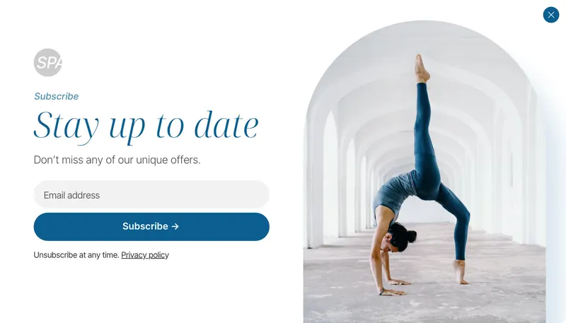 Spa - modal subscribe image right blue template preview