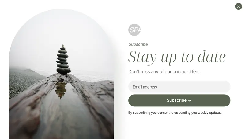 Spa - modal subscribe image left green template preview