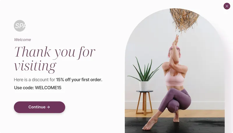 Spa - modal welcome offer image right plum template preview