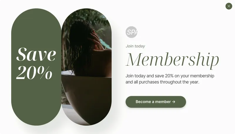 Spa - modal membership offer 2 images green template preview