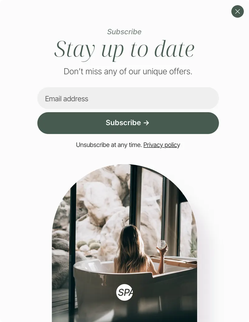 Spa - modal vertical subscribe image bottom arch grey template preview