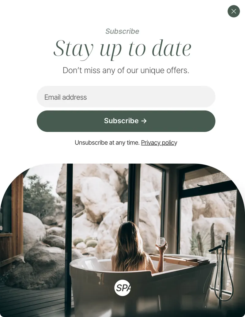 Spa - modal vertical subscribe image bottom arch green template preview