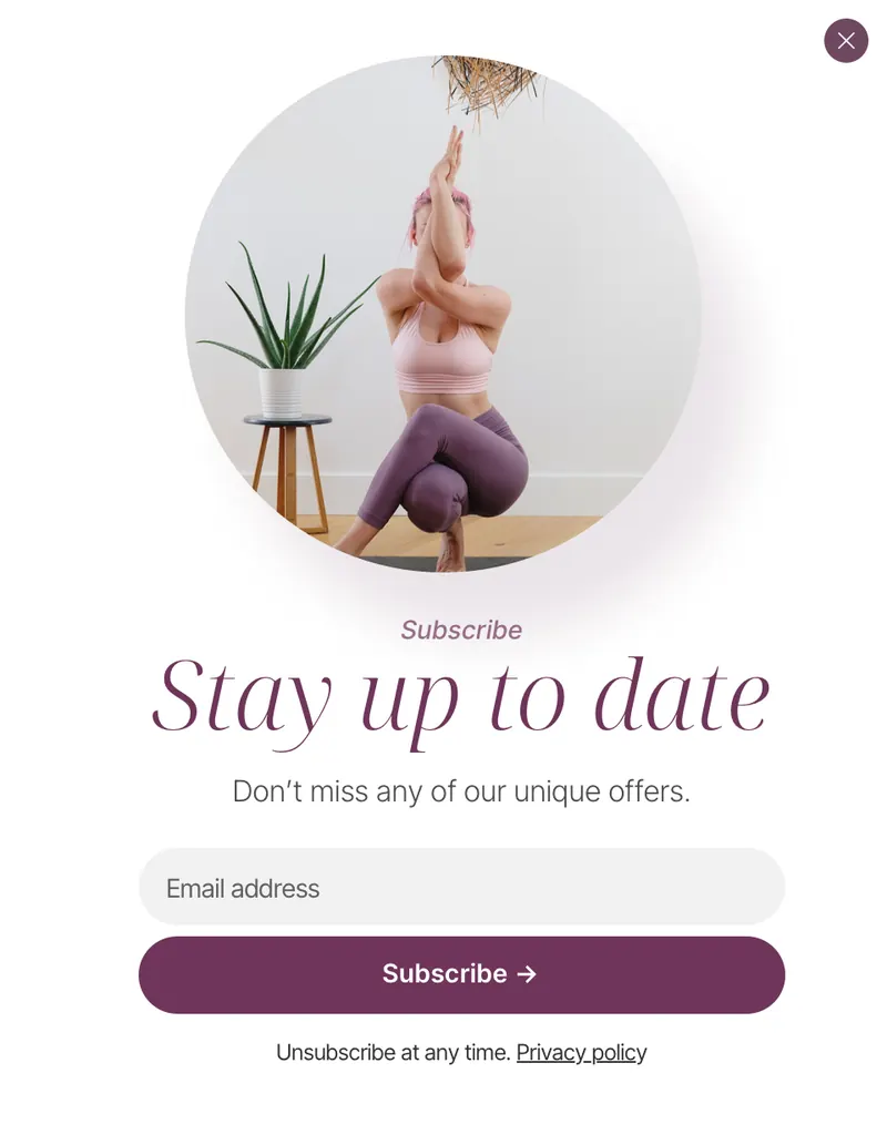 Spa - modal vertical subscribe image top circle plum template preview