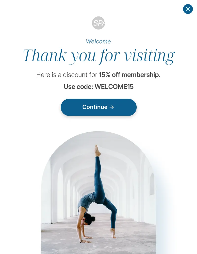 Spa - modal vertical welcome image arch bottom blue template preview