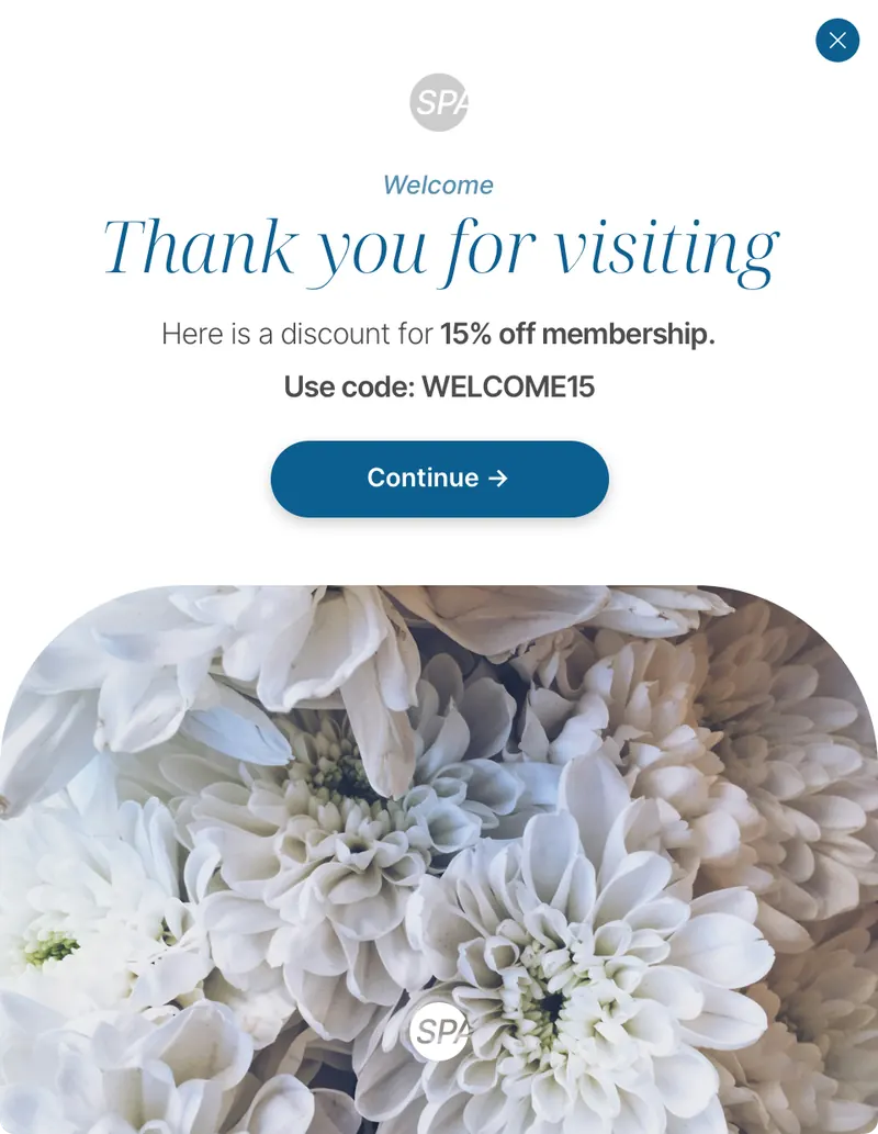 Spa - modal vertical welcome image background arch bottom blue template preview