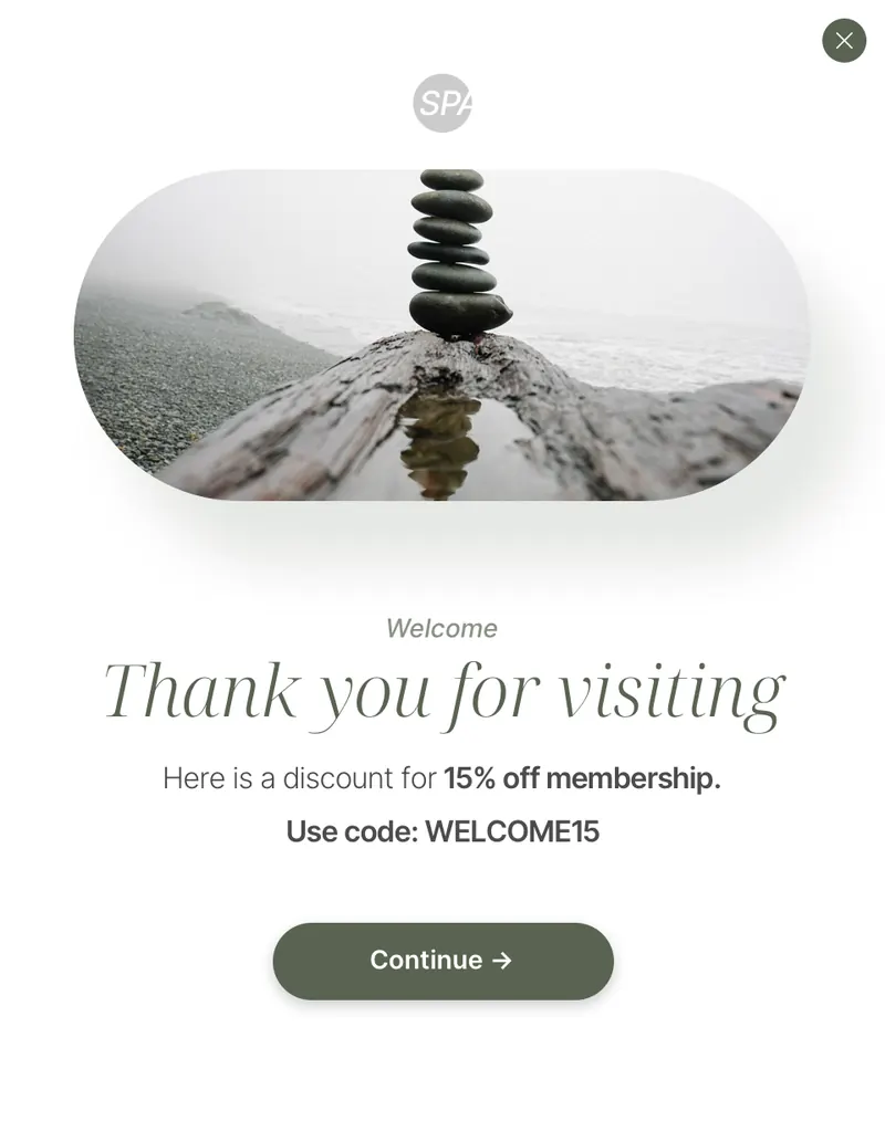 Spa - modal vertical welcome image top gray template preview