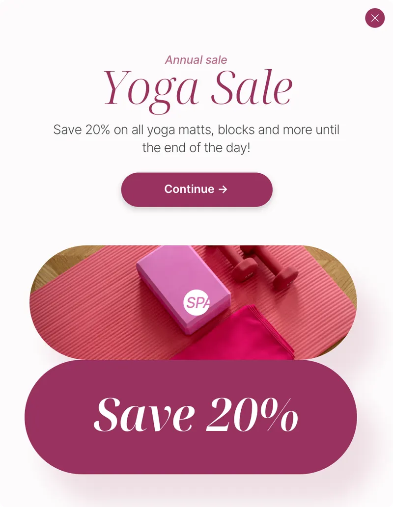 Spa - modal vertical welcome offer 2 images rose modal template shown on an example website