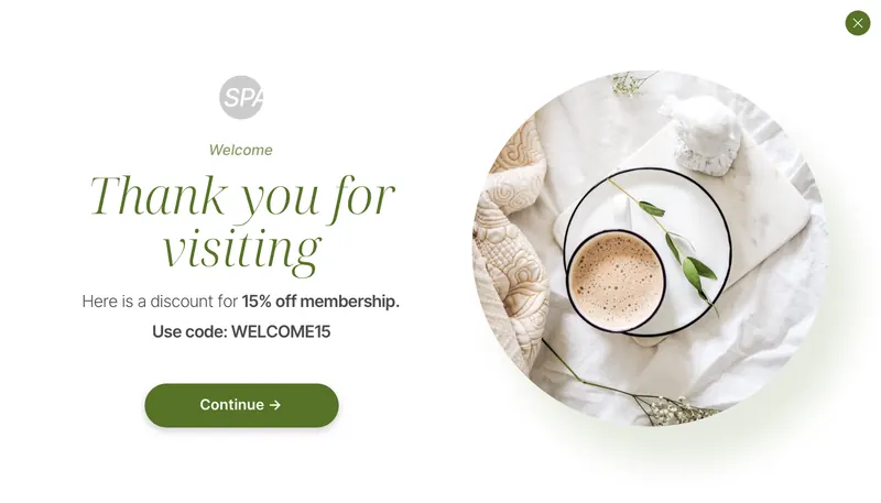 Spa - modal welcome offer image right circle green template preview