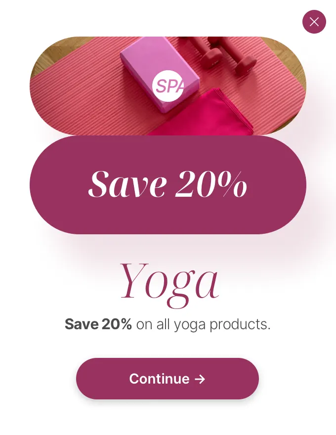 Spa - slide-in vertical offer 2 images rose slide-in template shown on an example website