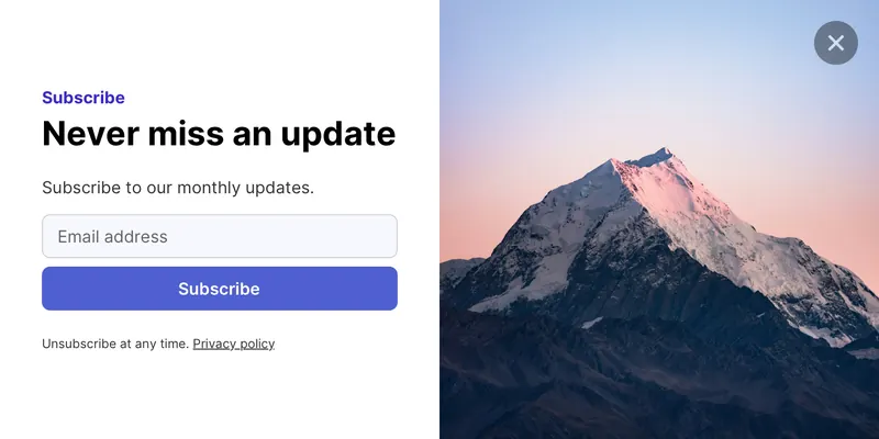 Wireframe - slidein horizontal subscribe image left template preview