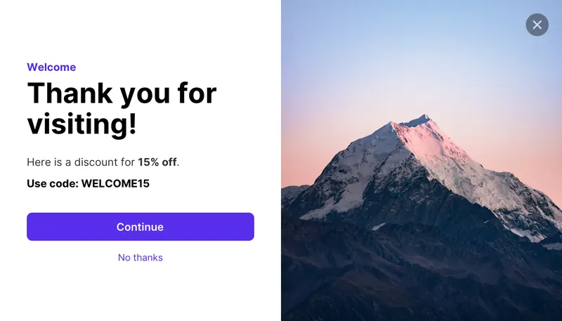 Wireframe - modal horizontal welcome image left template preview
