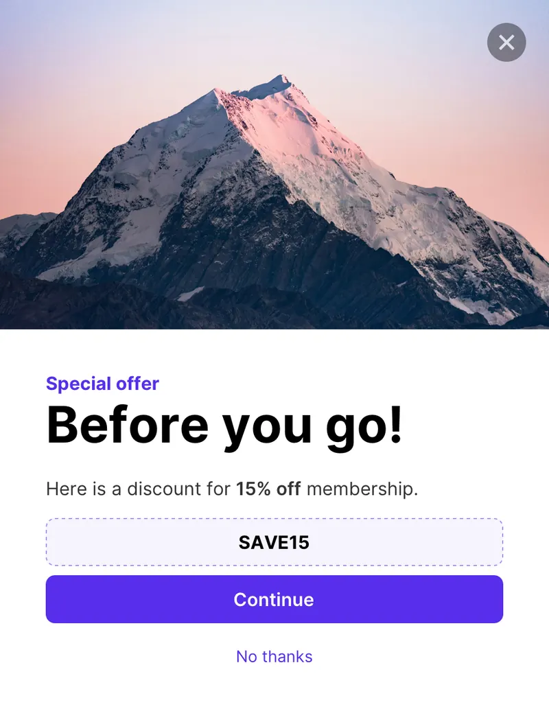 Wireframe - modal exit vertical image top template preview