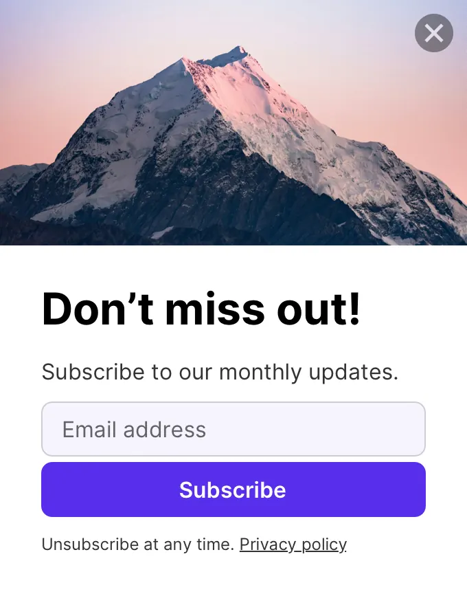 Wireframe - slide-in subscribe image top template preview