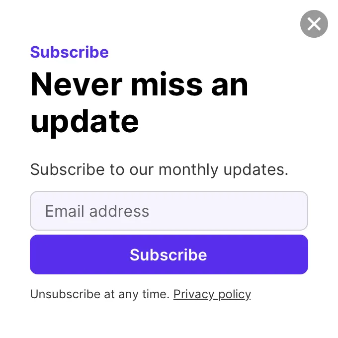 Wireframe - slidein subscribe template preview